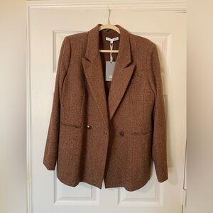 Preston & York Herringbone Double-Breasted Blazer with Notched Lapels, Brown, 18
